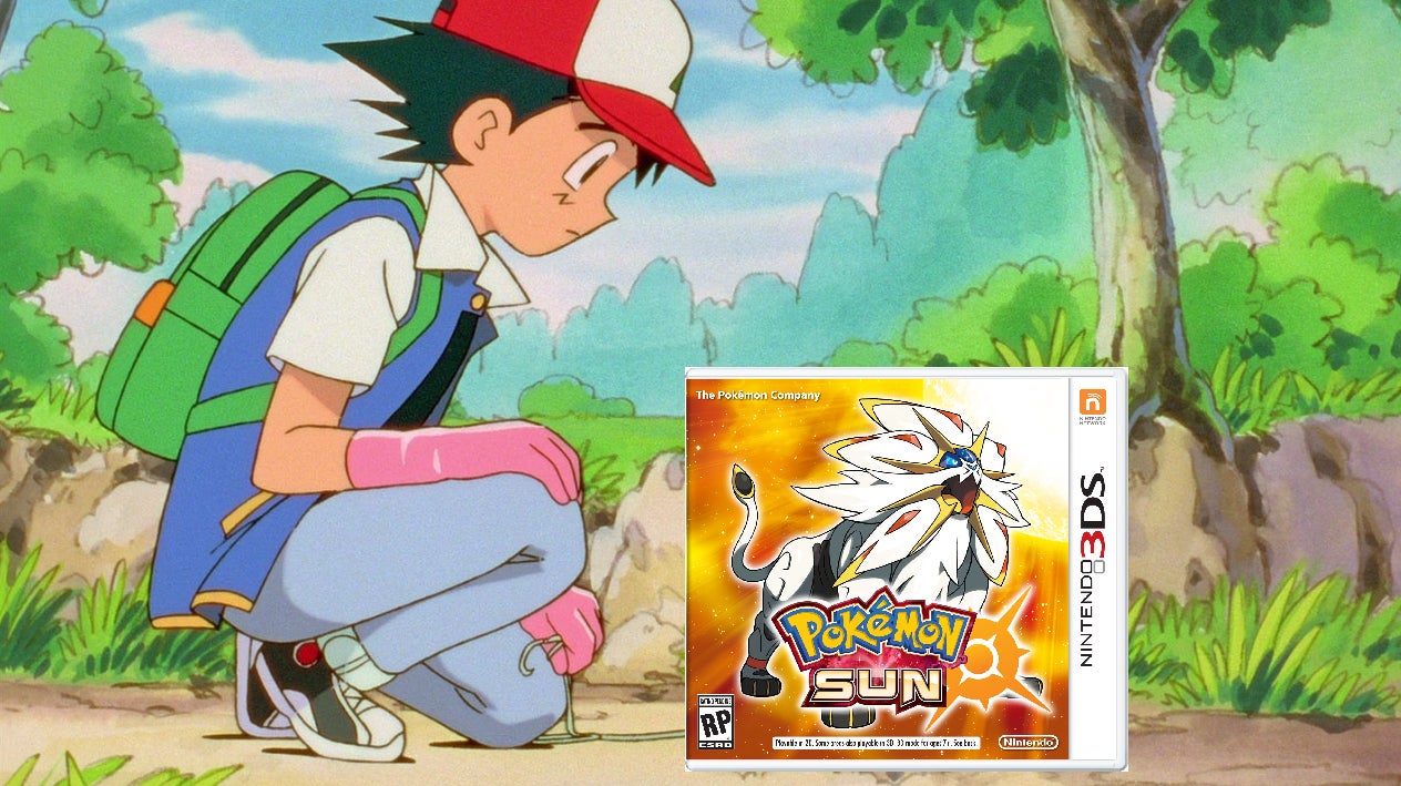 Το Ash Ketchum κοιτάζει το Pokemon Sun. 